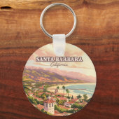 Santa Barbara Beach Central Coast Californië Retro Sleutelhanger (Achterkant)