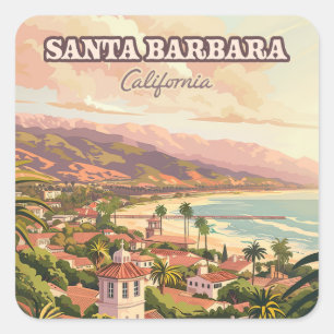 Santa Barbara Beach Central Coast Californië Retro Vierkante Sticker