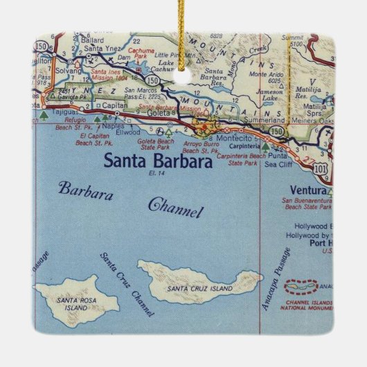 Santa Barbara CA  map Keramisch Ornament (Achterkant)