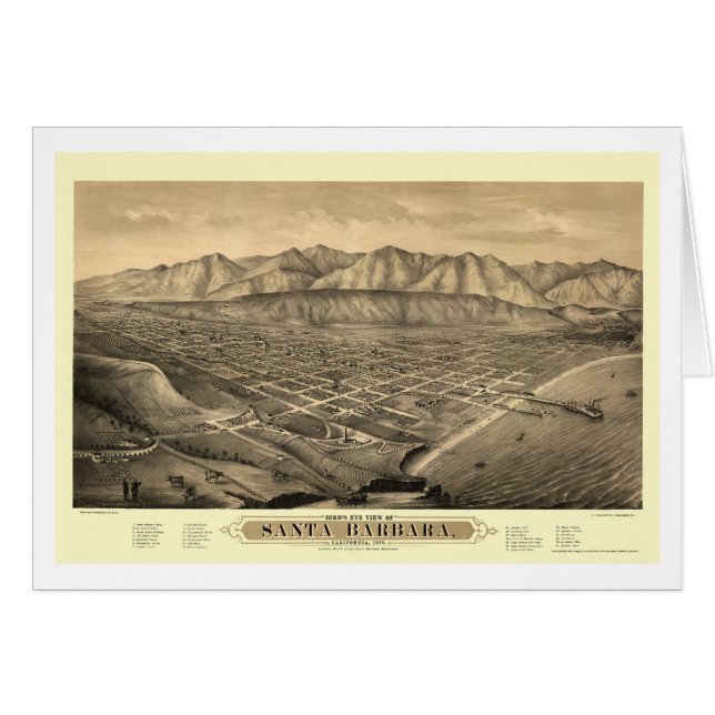 Santa Barbara, CA Panoramic Map - 1877 (Voorkant Horizontaal)