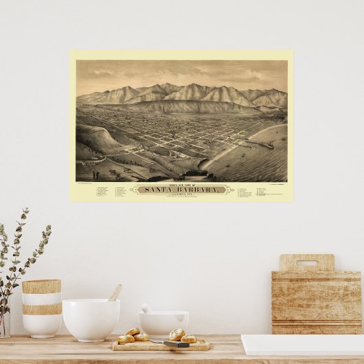 Santa Barbara, CA Panoramic Map - 1877 Poster (Keuken)