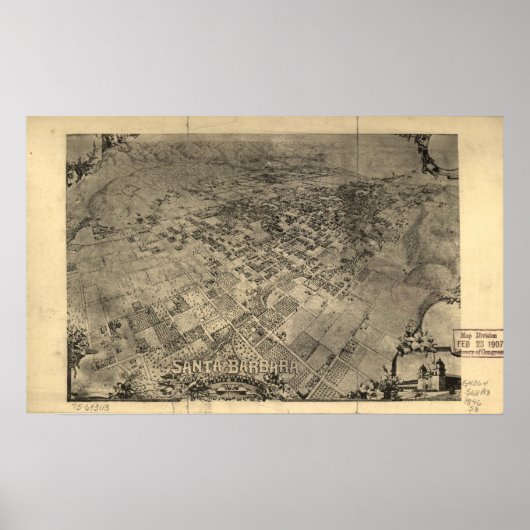Santa Barbara California 1896 Panoramic Map Poster (Voorkant)