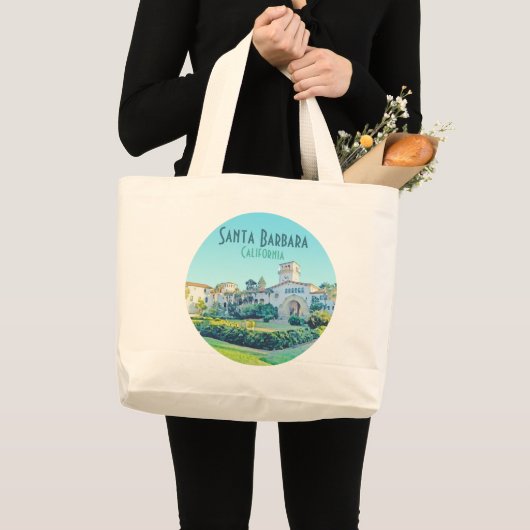 Santa Barbara California Courthouse Waterverf Grote Tote Bag (Voorkant (product))