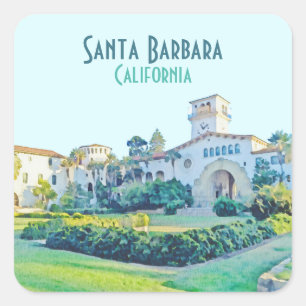 Santa Barbara California Courthouse Waterverf Vierkante Sticker