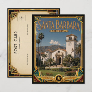 Santa Barbara Californië Vintage Art Deco Gouden T Briefkaart