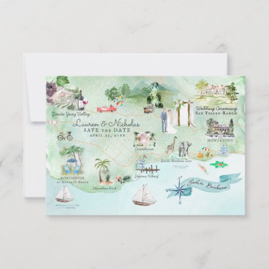 Santa Barbara | Carte d'itinéraire de mariage de d (Devant)