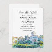 Santa Barbara Courthouse Watercolor Save the Date Kaart (Voorkant / Achterkant)