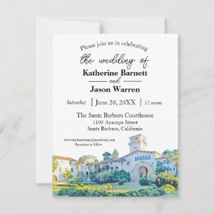 Santa Barbara Courthouse Waterverf Wedding Kaart