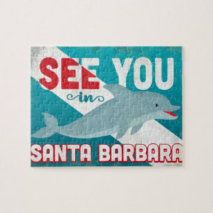 Santa Barbara Dolphin - Retro Vintage Travel Legpuzzel