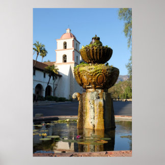 Santa Barbara Mission Fountain Poster
