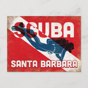 Santa Barbara Scuba Diver - Blue Retro Briefkaart