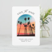 Santa Barbara Wedding Sunset Foto Save the Date Kaart (Staand voorkant)