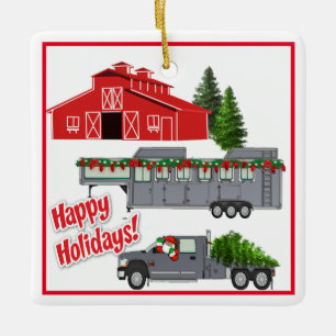 Santa Barn Truck Paard Trailer Kerstmis Keramisch Ornament