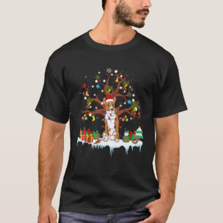 Santa Basenji Dog met kerstboomverlichting voor Pe T-shirt