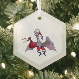 Santa Bat zeshoekige glazen kerstbal Glas Ornament