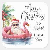 Santa Beach Christmas Gift Tag Sticker (Devant)