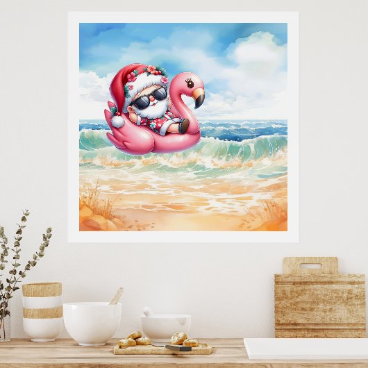 Santa Beach met Kerstmis in juli Poster (Keuken)