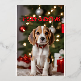 Santa Beagle Schattige Dog Vrolijk Kerstfeest Folie Feestdagenkaart