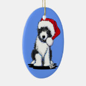 Santa Bearded Collie Oval Ornament (Rechts)