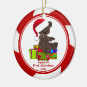 Santa Beer Baby's eerste kerstversiering Keramisch Ornament (Links)