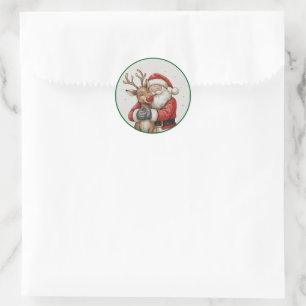 Santa & Beer Heart Ornament – Nu populair Ronde Sticker