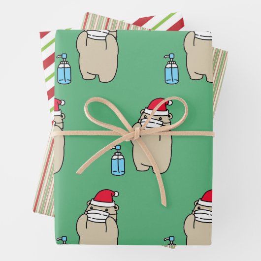 SANTA BEER MET MASKER EN ONTSMETTINGSMIDDEL inpakp Inpakpapier Vel (In situ)