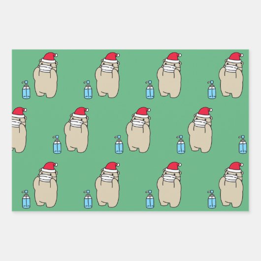 SANTA BEER MET MASKER EN ONTSMETTINGSMIDDEL inpakp Inpakpapier Vel (Voorkant)