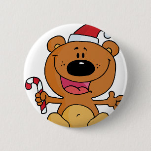 Santa Beer met snoepriet Ronde Button 5,7 Cm