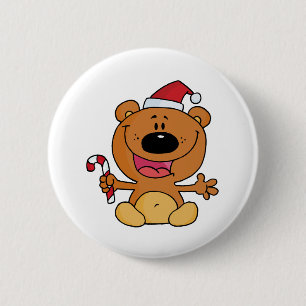 Santa Beer met snoepriet Ronde Button 5,7 Cm
