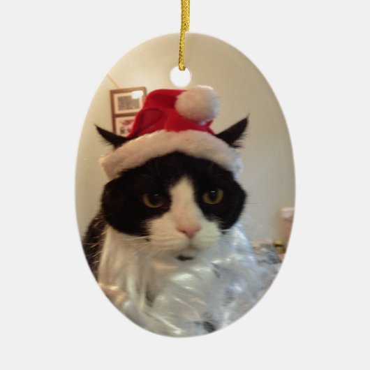 Santa Benny Cat Keramisch Ornament (Voorkant)