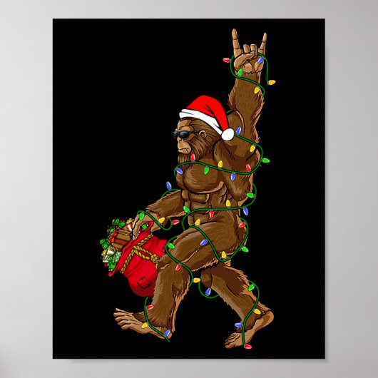 Santa Bigfoot Christmas Lights Rock Fun Sasquatch  Poster (Voorkant)
