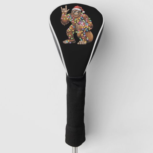 Santa Bigfoot Christmas Lights Rock Funny Golfheadcover (Voorkant)