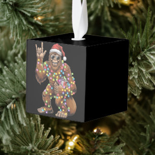 Santa Bigfoot Christmas Lights Rock Funny Kubus Ornament