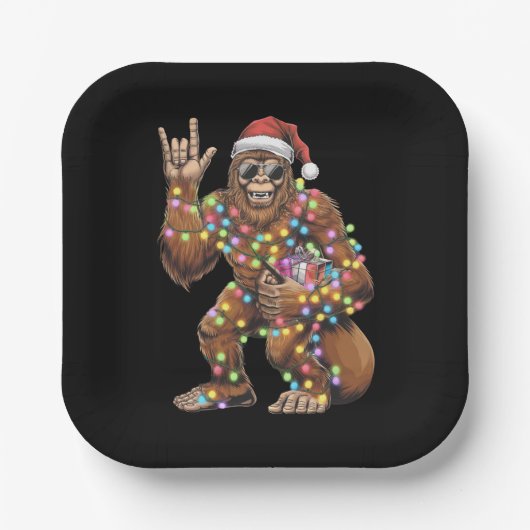 Santa Bigfoot Christmas Lights Rock Funny Papieren Bordje (Voorkant)