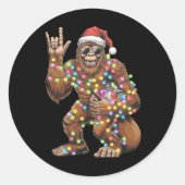 Santa Bigfoot Christmas Lights Rock Funny Ronde Sticker (Voorkant)