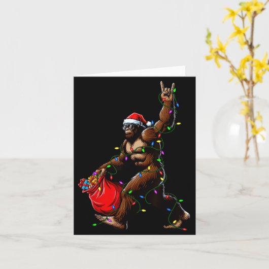 Santa Bigfoot Christmas Tree Lights Rock Funny Sas Kaart (Gele Bloem)