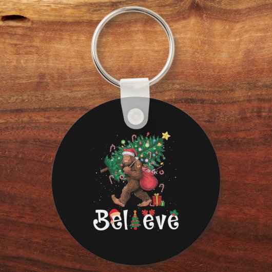 Santa Bigfoot Christmas Tree Lights Sasquatch Beli Sleutelhanger (Voorkant)
