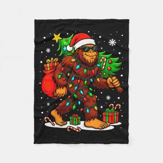 Santa Bigfoot Christmas Tree Xmas Lights Funny Sas Fleece Deken (Voorkant)