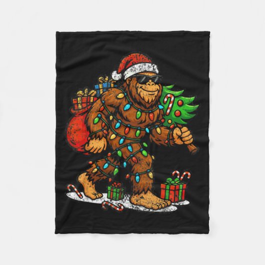 Santa Bigfoot Christmas Tree Xmas Lights Funny Sas Fleece Deken (Voorkant)