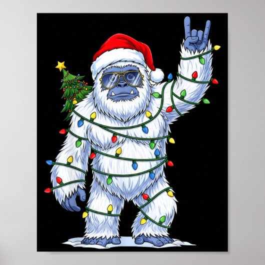 Santa Bigfoot Christmas Tree Xmas Lights Funny Sas Poster (Voorkant)
