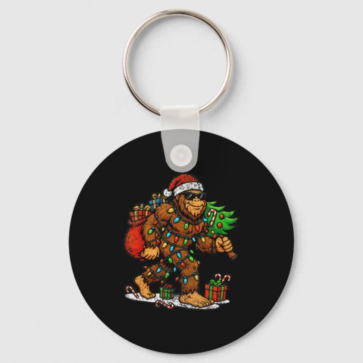 Santa Bigfoot Christmas Tree Xmas Lights Funny Sas Sleutelhanger (Voorkant)