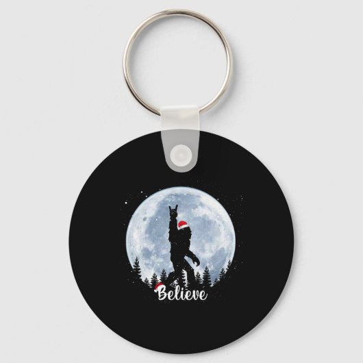 Santa bigfoot kerst rock roll sasquatch geloof sleutelhanger (Voorkant)