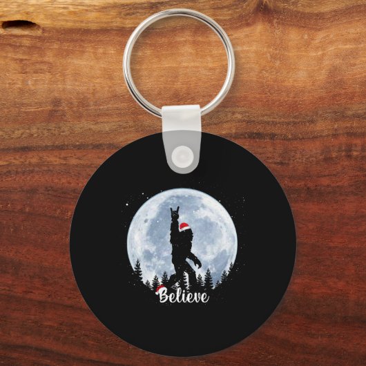 Santa bigfoot kerst rock roll sasquatch geloof sleutelhanger (Voorkant)
