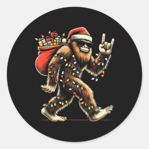 Santa Bigfoot Kerstverlichting Rock Funny Sasquatc Ronde Sticker