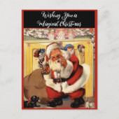 Santa bij open haard met Puppies Retro Feestdagenkaart (Voorkant)