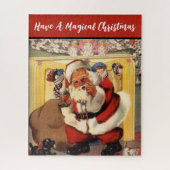 Santa bij open haard met Puppies  Retro Legpuzzel (Verticaal)