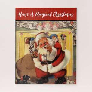 Santa bij open haard met Puppies Retro Legpuzzel