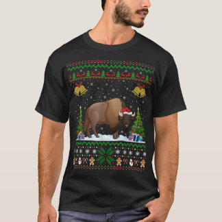 Santa Bison Animal Xmas licht lelijk Bison Christu T-shirt