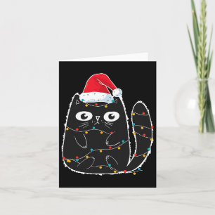Santa Black Cat Tangled Up In Christmas Cat Lover Kaart
