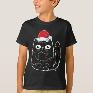Santa Black Cat Tangled Up In Christmas Cat Lover T-shirt